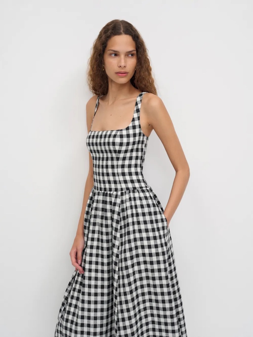 NEW Reformation Janu Midi Linen Dress Park Check Gingham | US 2 / UK 6